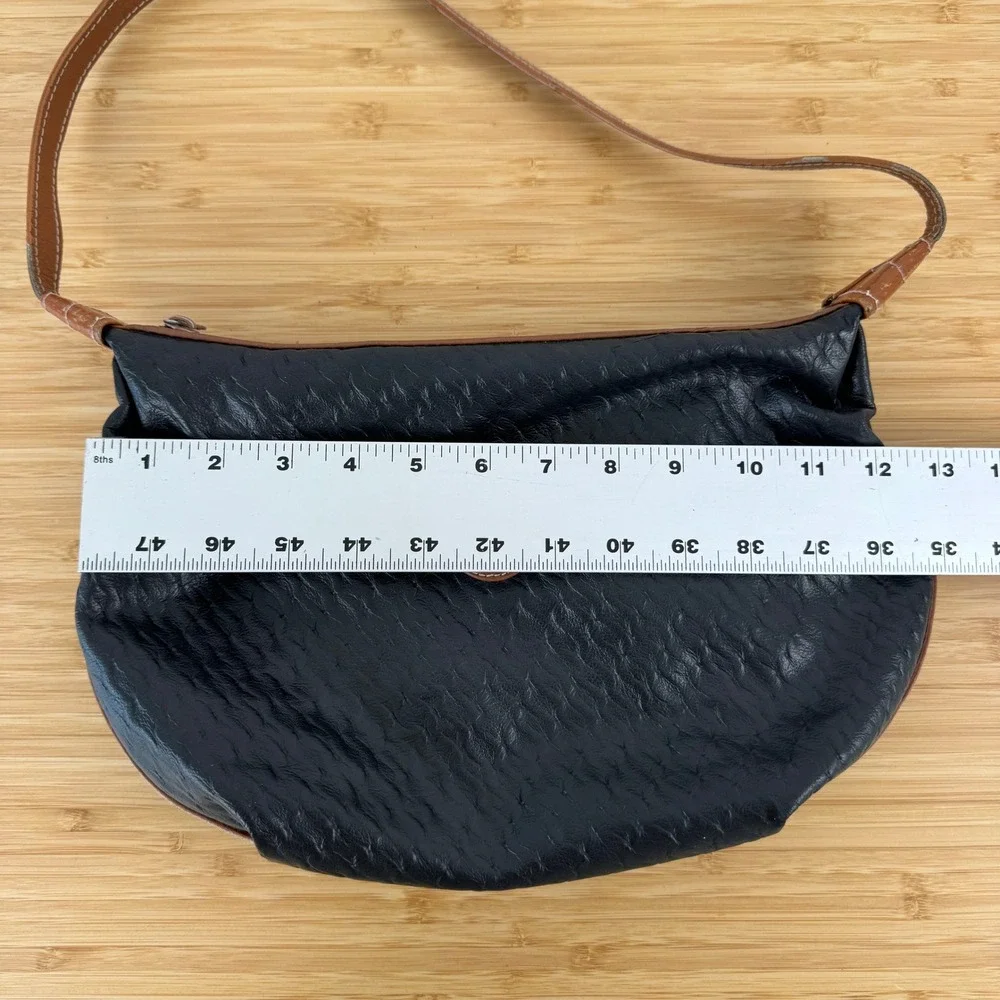 VTG! Saddle River Black Textured Leather‎ Shoulder Bag Hobo Purse Made in Macau